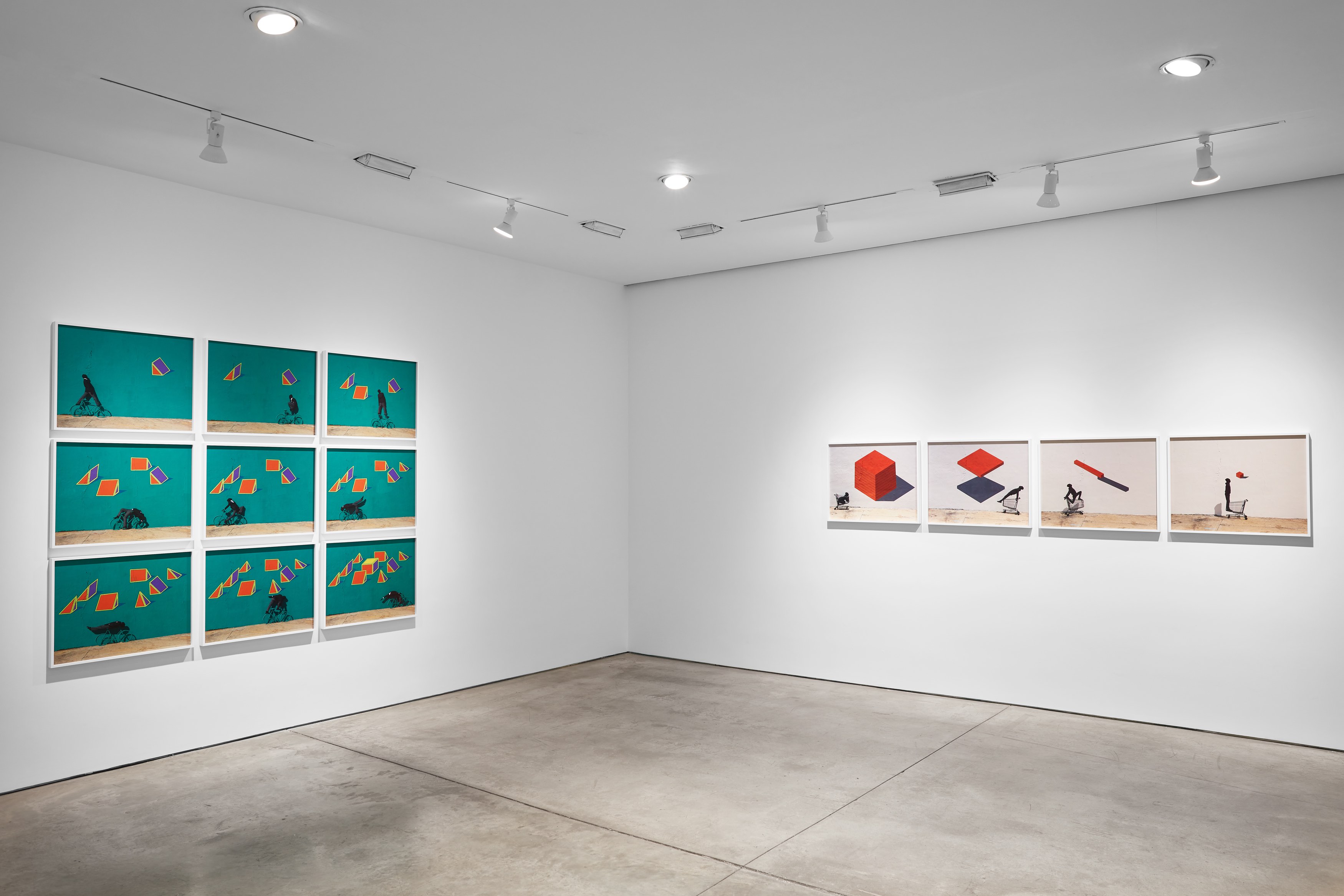 Robin Rhode, The Geometry of Colour Installation view, Lehmann Maupin, New York January 18 - February 24, 2018 Photo: Matthew Herrmann. Courtesy the artist and Lehmann Maupin, New York and Hong Kong.