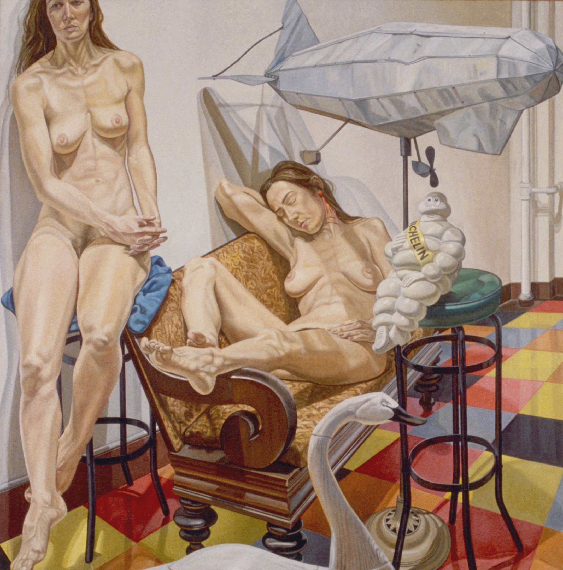 Philip Pearlstein, Models and Blimp, 1991, Oil on canvas 84 x 84 in. (213.4 x 213.4 cm)