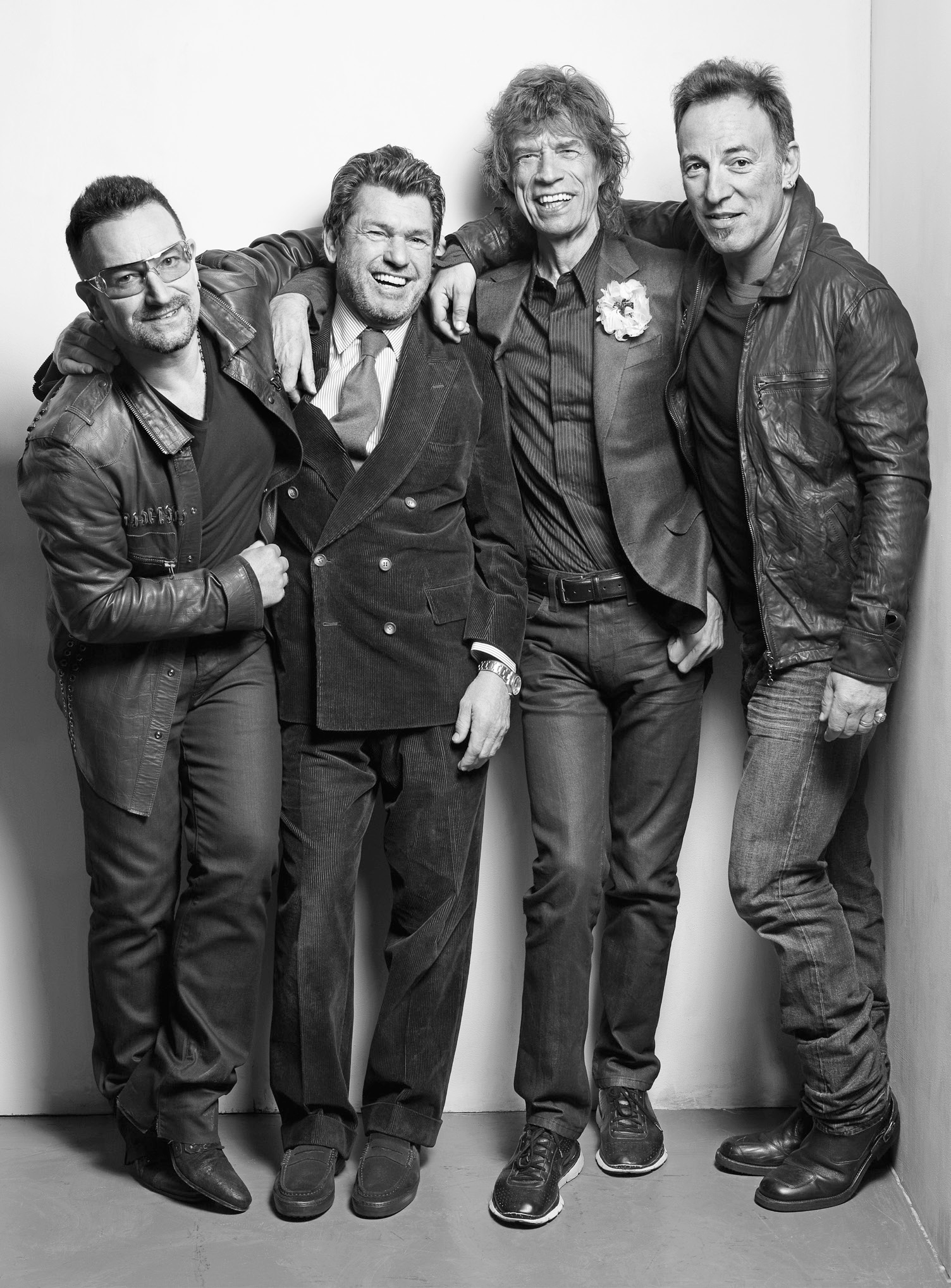 Bono, Jann Wenner, Mick Jagger, and Bruce Springsteeen, at the 25th Anniversary of the Rock and Roll Hall of Fame, in 2009 (Mark Seliger)