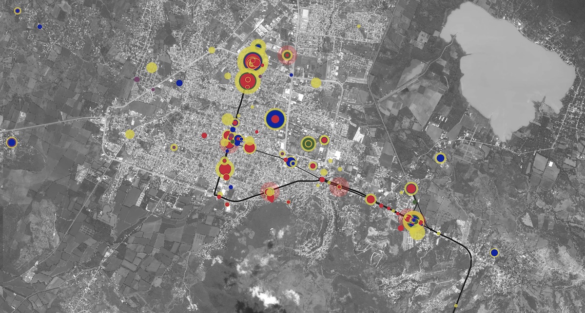 The Ayotzinapa Platform enables users to explore the relationship between thousands of events and hundreds of actors from the night of 26-27 September 2014. Image: Forensic Architecture, 2017