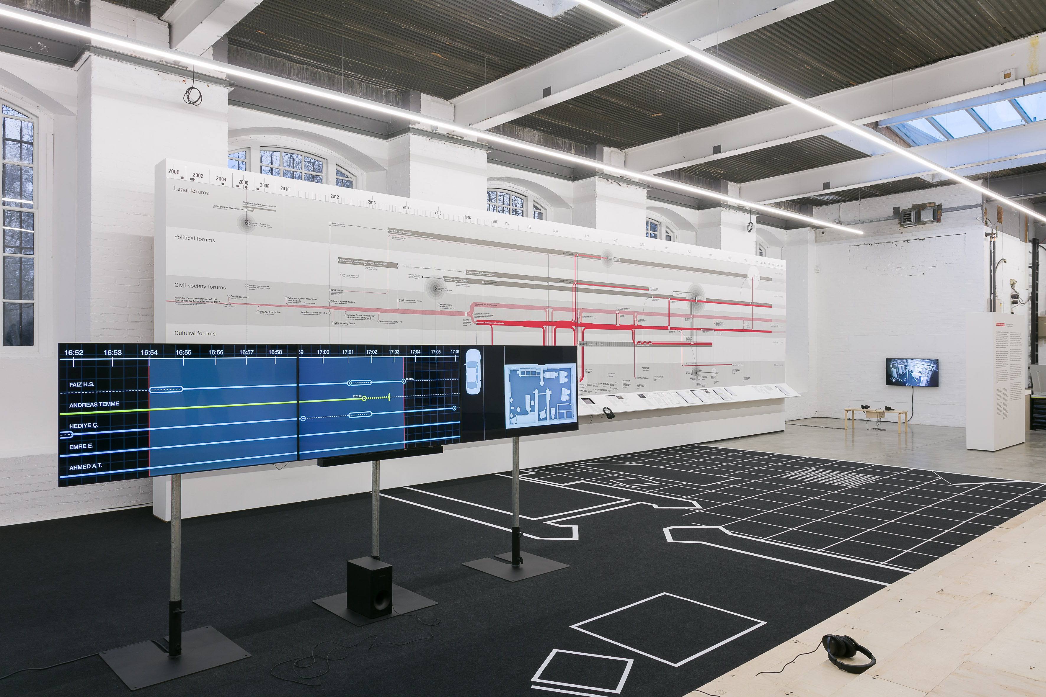 Installation view of Counter Investigations: Forensic ArchitectureÂ at the Institute of Contemporary Arts. Photo: Mark Blower