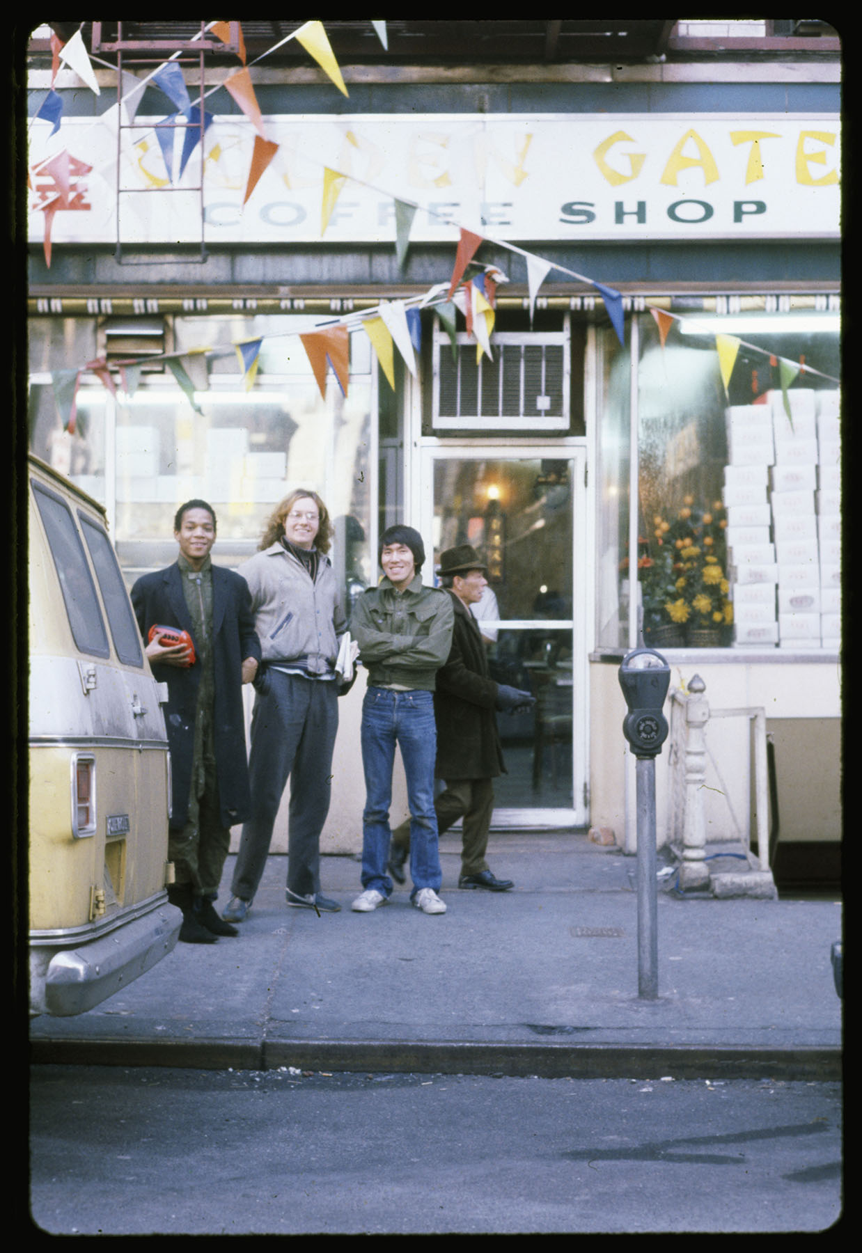 Alexis Adler, Jean and Friends outside Golden Gate Coffee Shop