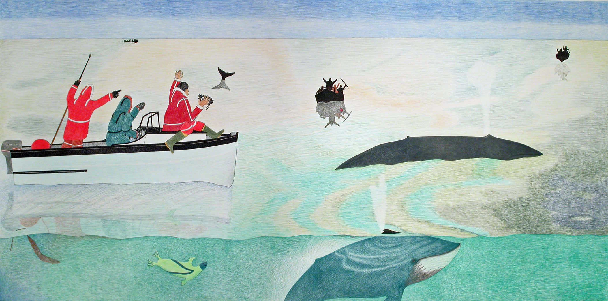 Kananginak Pootoogook, Untitled (Whale Hunt)