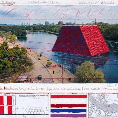 The Mastaba (Project for London, Hyde Park, Serpentine Lake), Collage 2018, photo: André Grossmann, © 2018 Christo