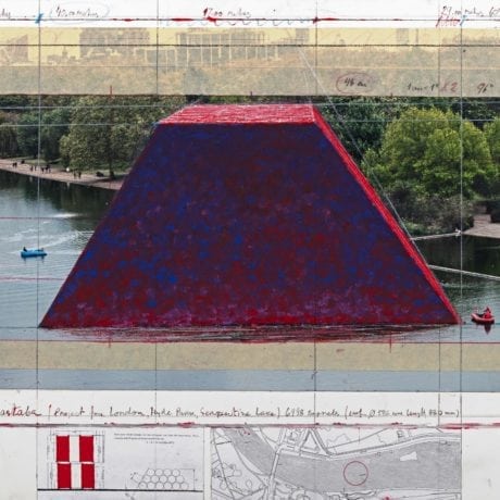 The Mastaba (Project for London, Hyde Park, Serpentine Lake), Collage 2017, photo: André Grossmann, © 2017 Christo