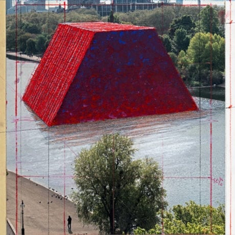 The Mastaba (Project for London, Hyde Park, Serpentine Lake), Collage 2017, photo: André Grossmann, © 2017 Christo