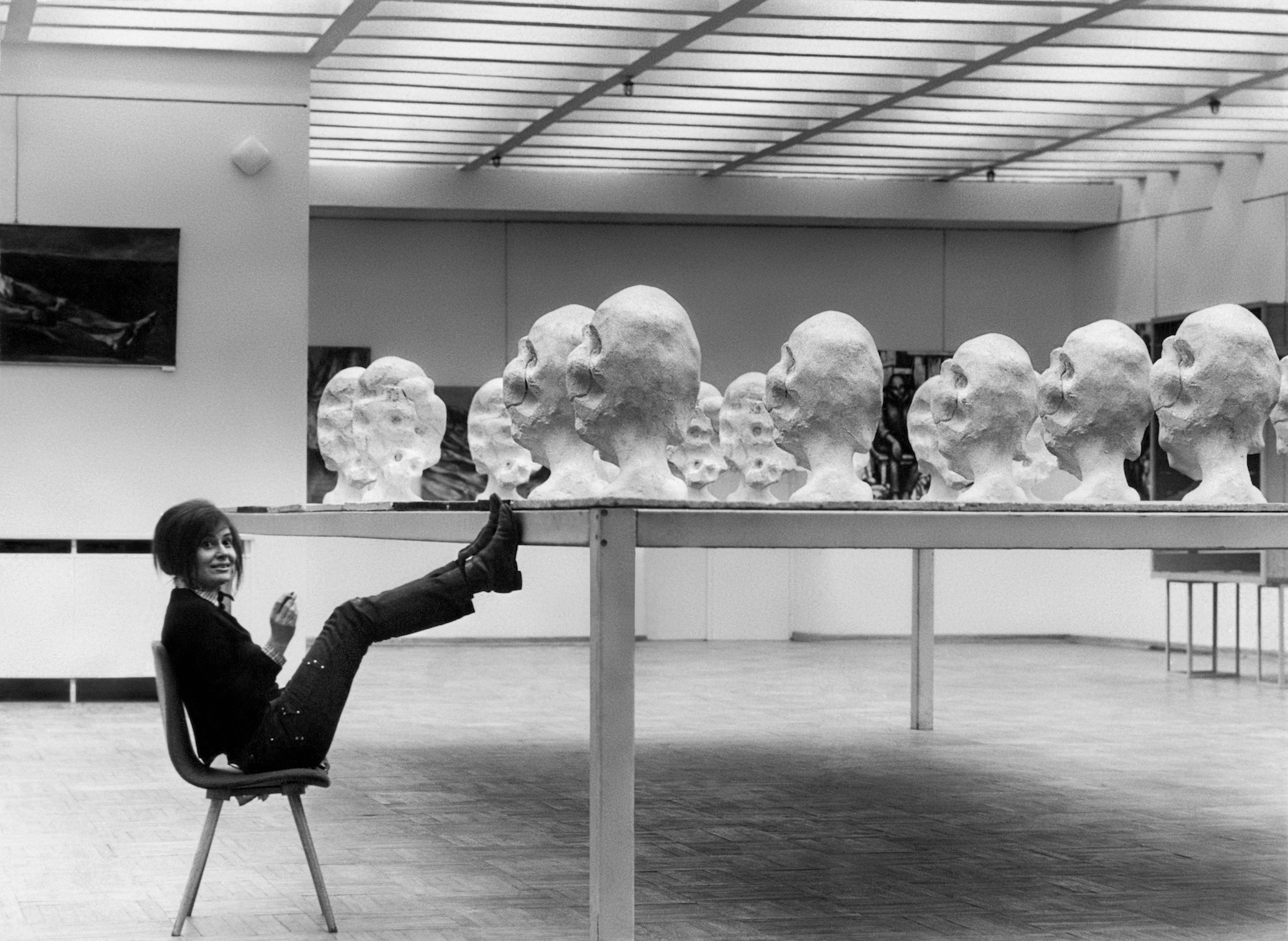 Wanda Czelkowska next to her installation The Table, 1971