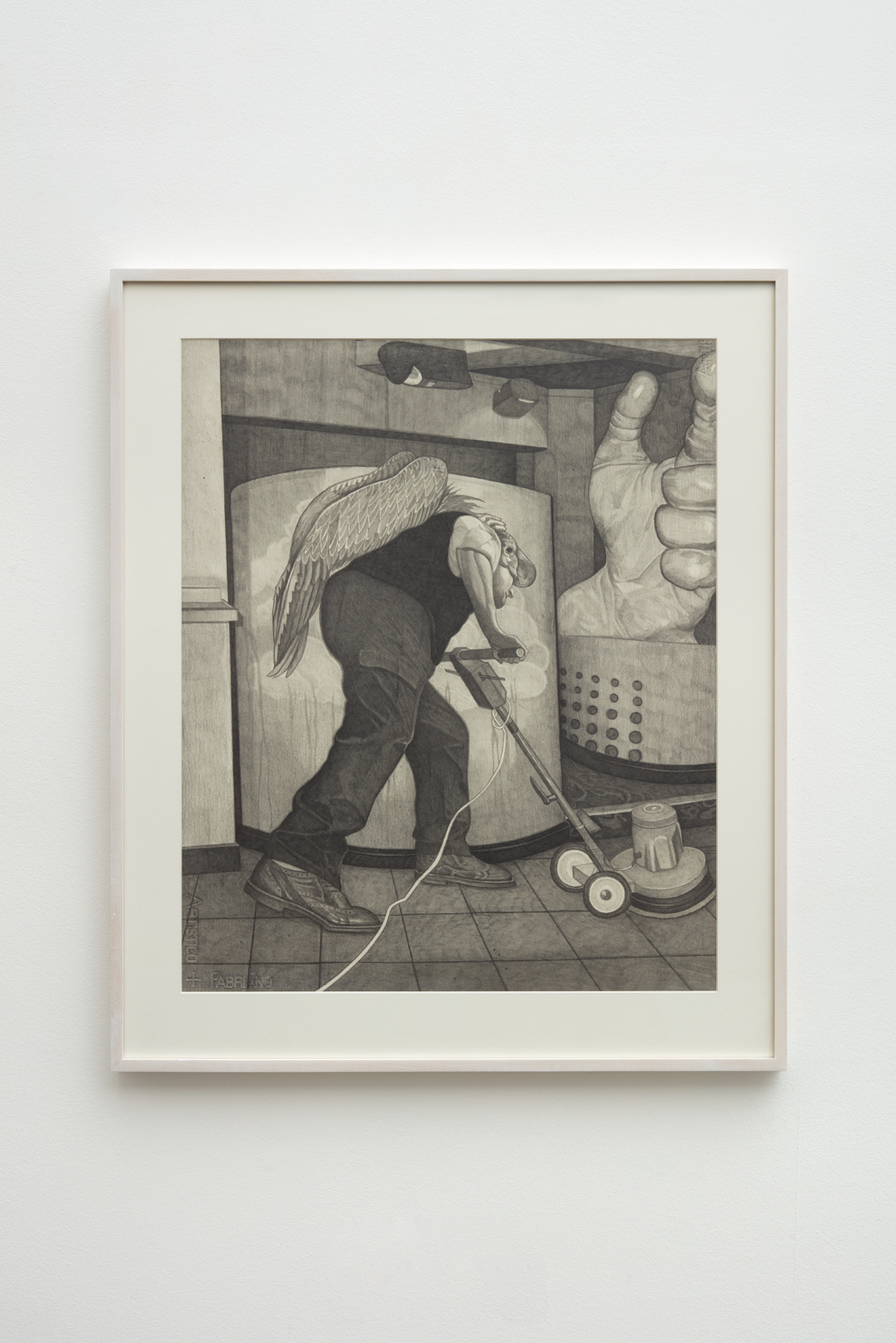 Paul Anthony Harford, Untitled (Cleaner with Vulture Wings), ca. 2002. Graphite on paper, 69.4 x 56.9 cm. Â© the Estate of Paul Anthony Harford. Photo by Robert Glowacki. Courtesy Sadie Coles HQ, London