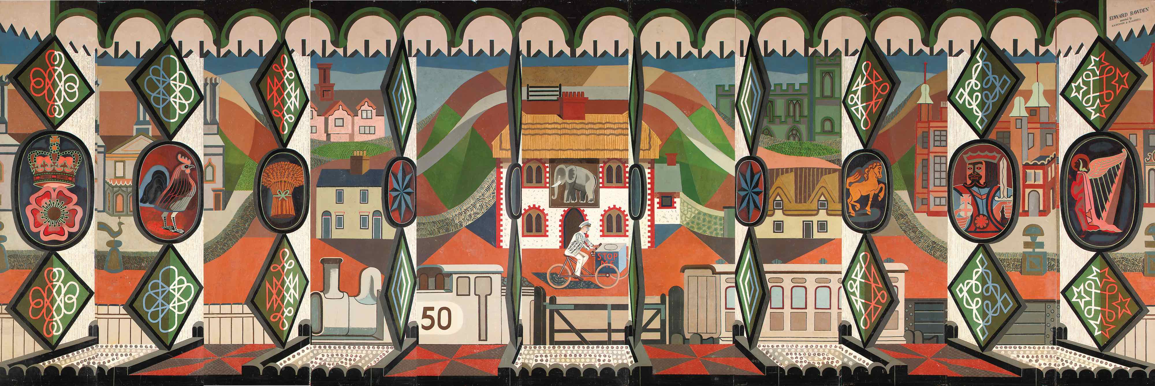 The English Pub, mural for Oronsay, by Edward. Bawden, assisted by E.W. Fenton and M. Hoddell. Â© Private collection courtesy of Jennings Fine Art and Liss Llewellyn Fine
