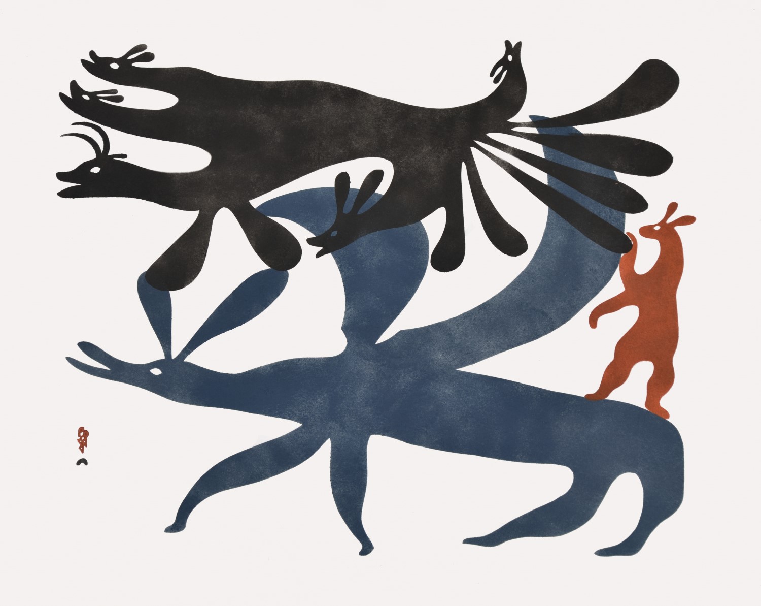 Kenojuak Ashevak, Hare Spirits, 1960, sealskin stencil