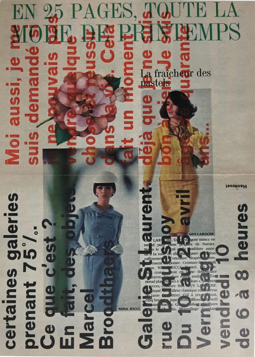 Marcel Broodthaers, Moi, Aussi... (Galerie Saint Laurent). 1964. Image courtesy of Alden Projects, New York.