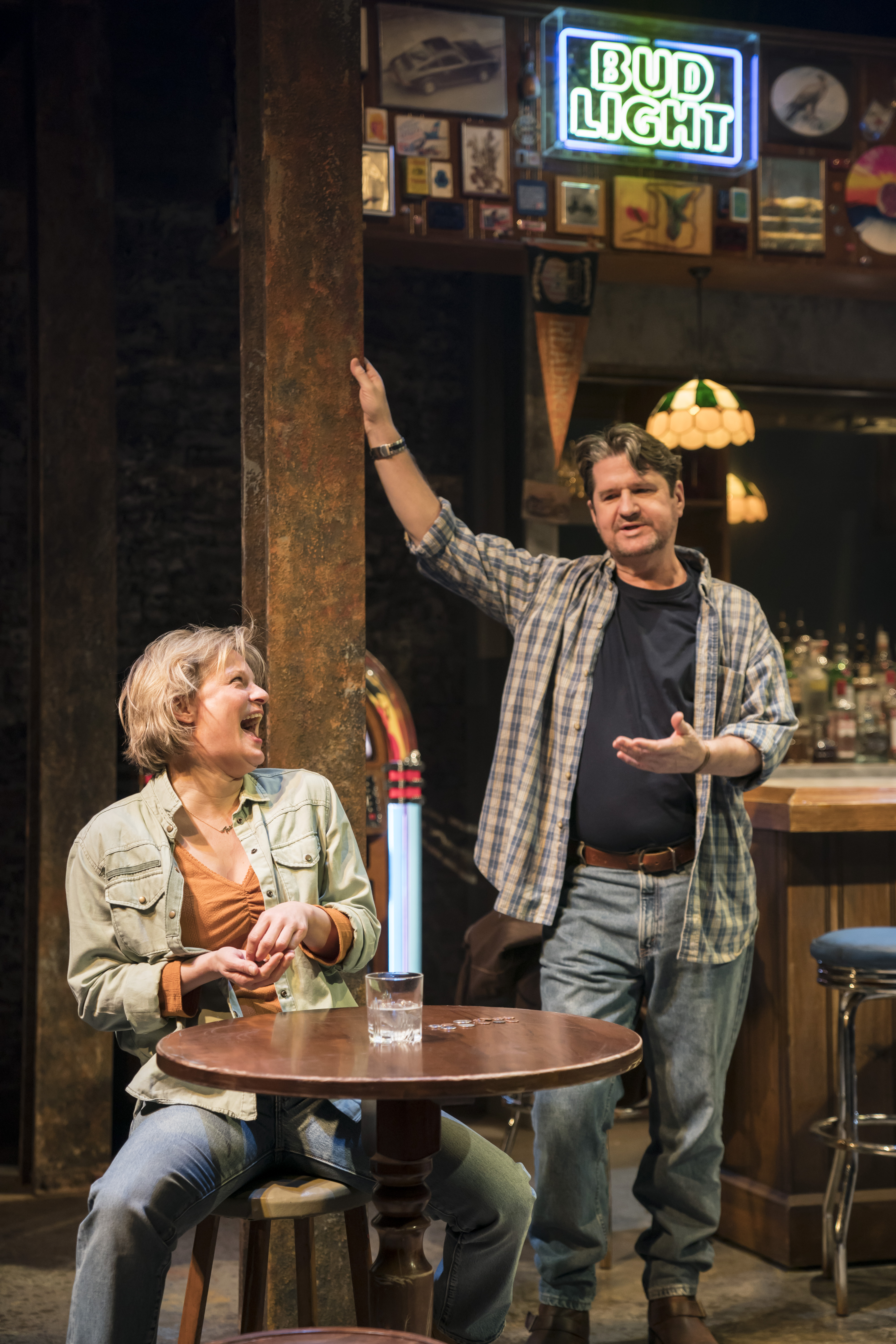 Martha Plimpton (Cynthia) and Stuart McQuarrie (Stan) in Sweat at the Donmar Warehouse directed by Lynette Linton, designed by Frankie Bradshaw. Photo Johan Persson.
