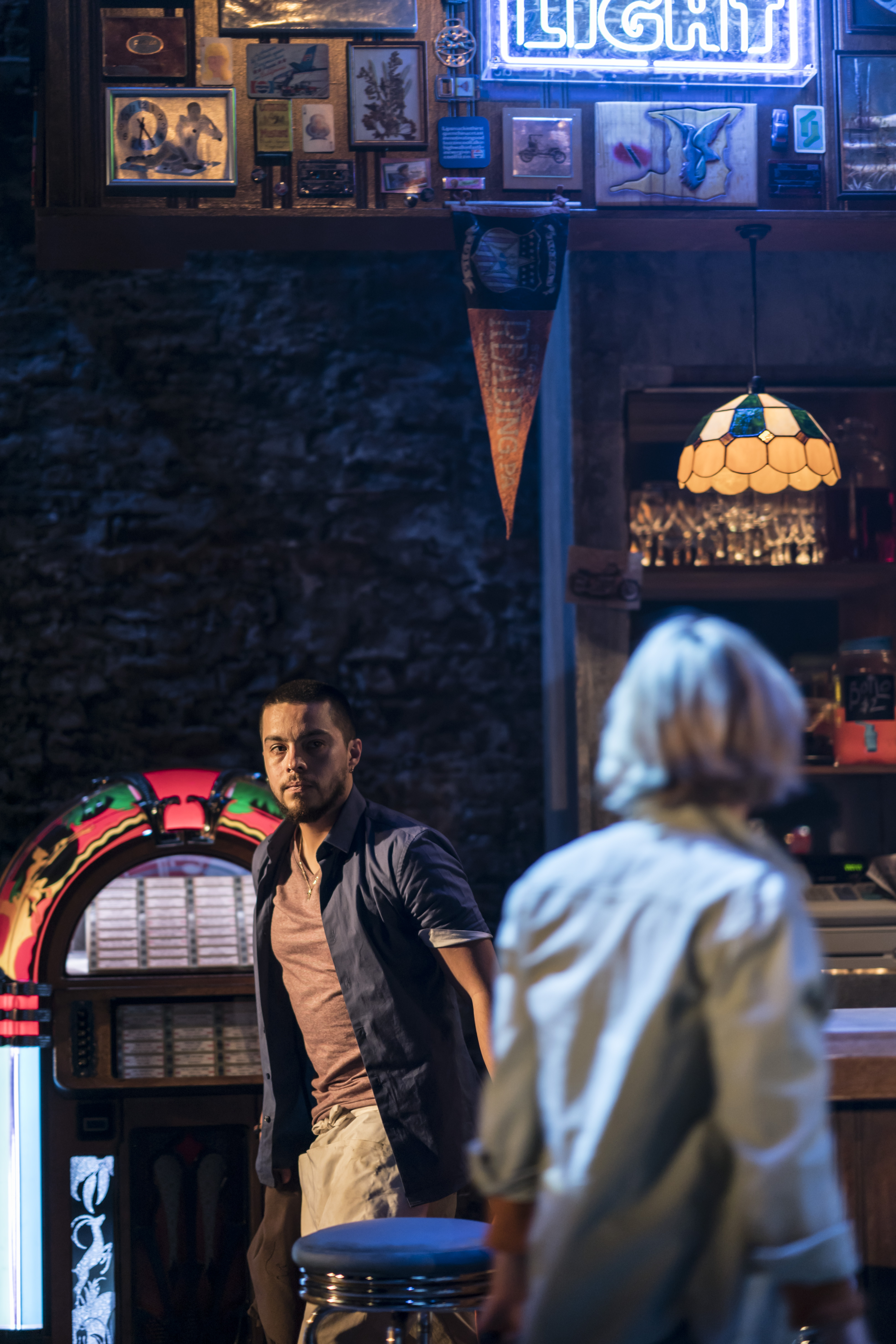 Sebastian Viveros (Oscar) in Sweat at the Donmar Warehouse directed by Lynette Linton, designed by Frankie Bradshaw. Photo Johan Persson.