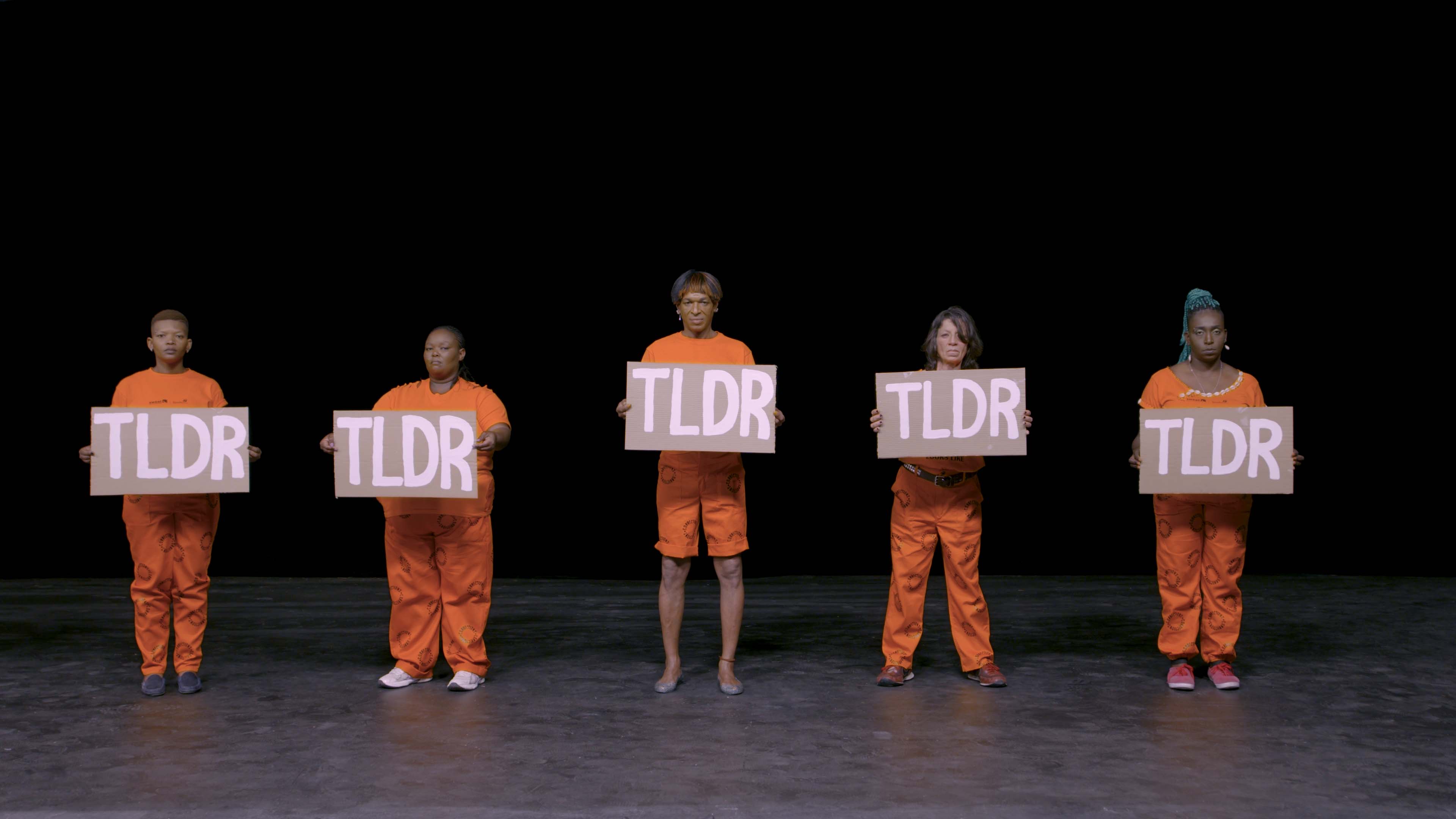 Still from TLDR, 2017. Featured: Tenderlove, Duduzile Dlamini, Regina High, Jenny, Zoe Black. 13-channel video installation