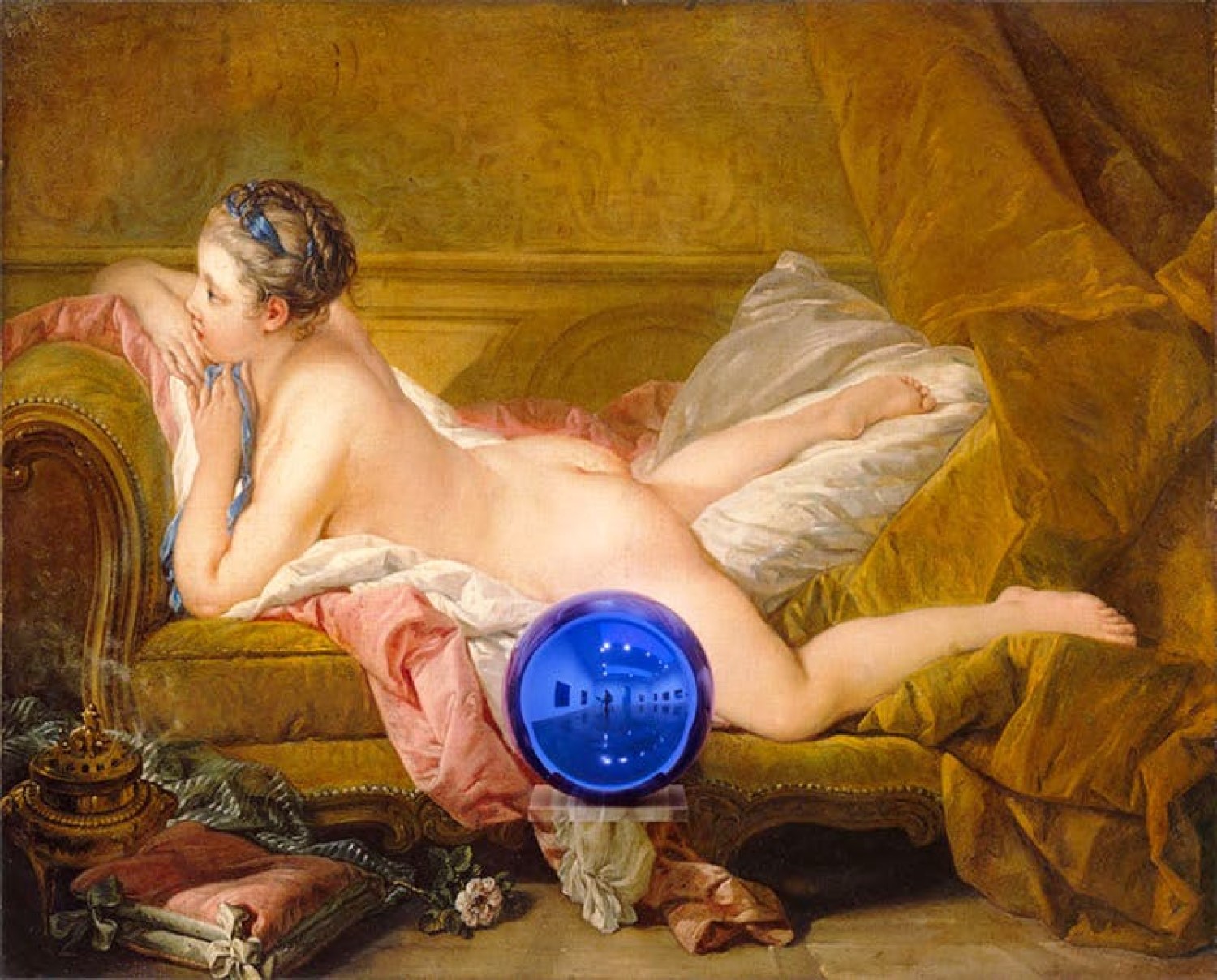 Gazing Ball (Boucher Reclining Girl) (2014â€“15), Jeff Koons. Â© Jeff Koons â€“ Courtesy of the artist and Almine Rech Gallery