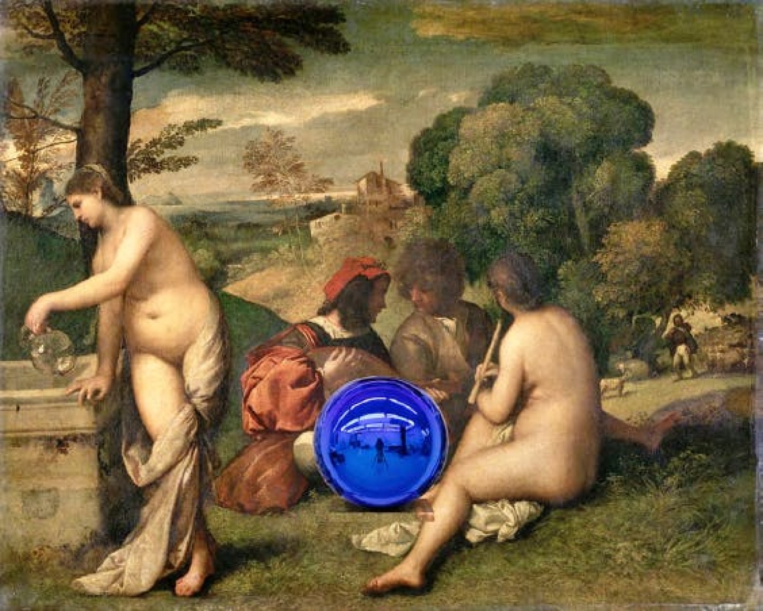 Gazing Ball (Titian Pastoral Concert) (detail; 2016), Jeff Koons. Â© Jeff Koons â€“ Courtesy of the artist and Almine Rech Gallery