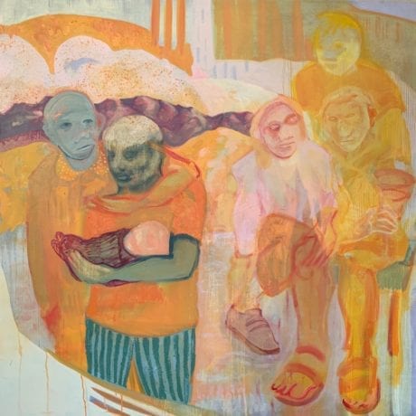 Antonia Showering, Sliding Doors, 2018, oil on canvas, 130 x 130cm (51 1/8 x 51 1/8in). Copyright Antonia Showering. Courtesy the artist and Stephen Friedman Gallery, London.