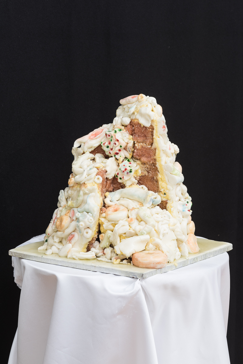 Village Baroque ceremonial gateau, icing, sponge, butter cream, resin, shown as part of Tender Touches at the Austrian Cultural Forum, 2016