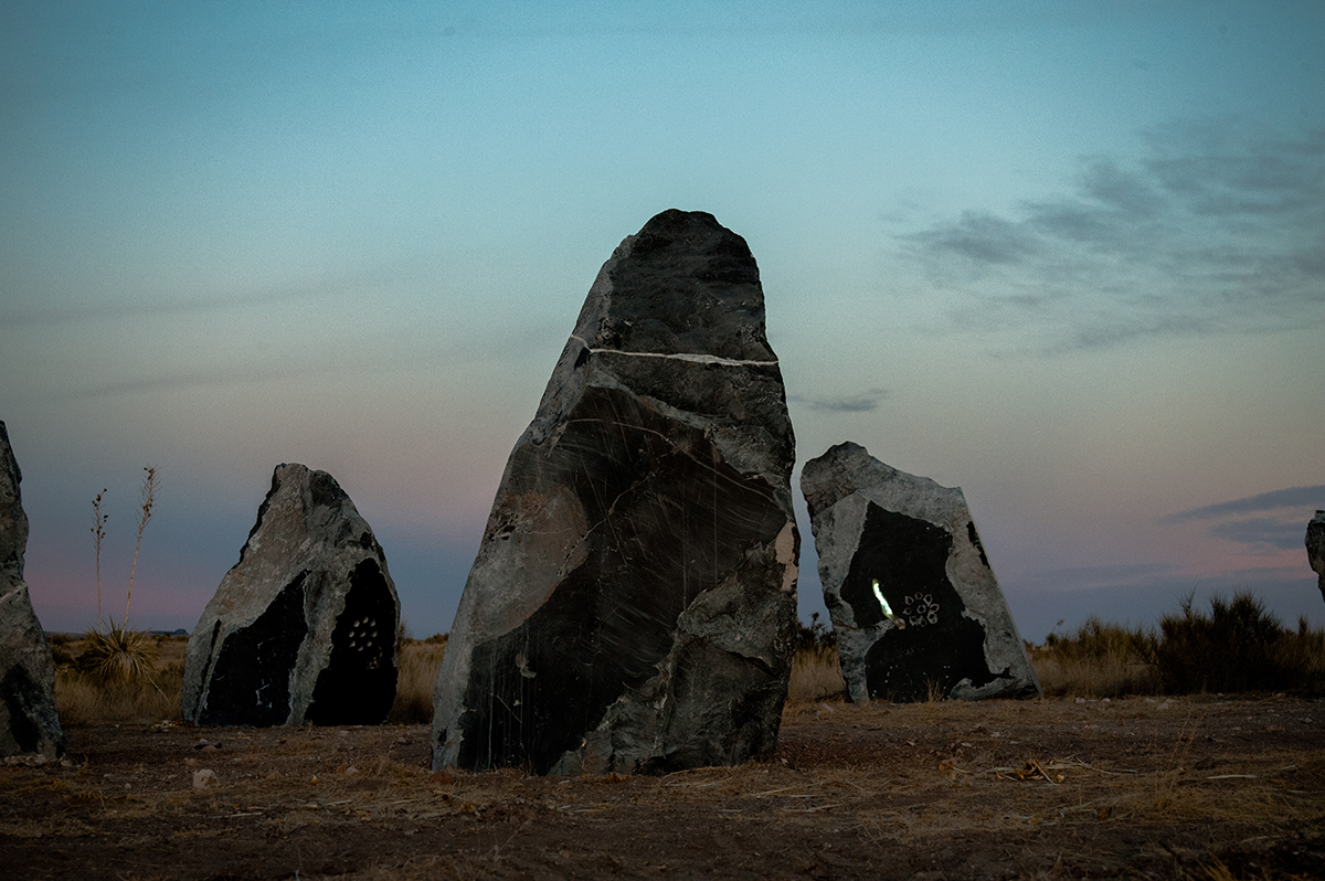 Haroon Mirza, Stone Circle, 2018, Ballroom Marfa, TX. Courtesy of the artist and Ballroom Marfa. Photo by Emma Rogers