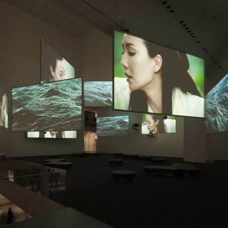 Isaac Julien, Ten Thousand Waves, 2010. Nine-screen installation, 35mm film transferred to High Definition, 9.2 surround sound, 49' 41". Installation view, the Museum of Modern Art, New York, 2013. Courtesy of the artist, Metro Pictures Gallery, New York and Victoria Miro, London/Venice. Photographer: Jonathan Muzikar