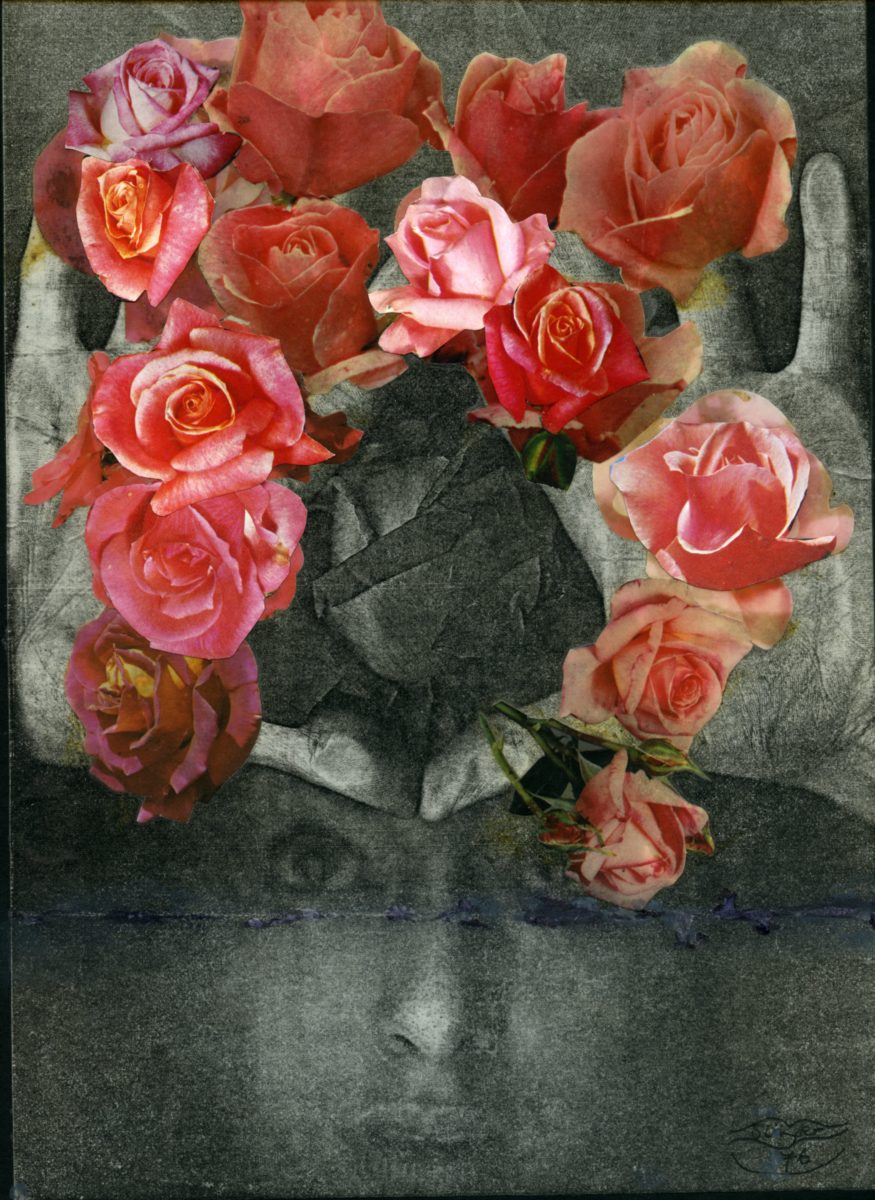 Penny Slinger,
Bouquet, 1976
Xerox self body print with collage