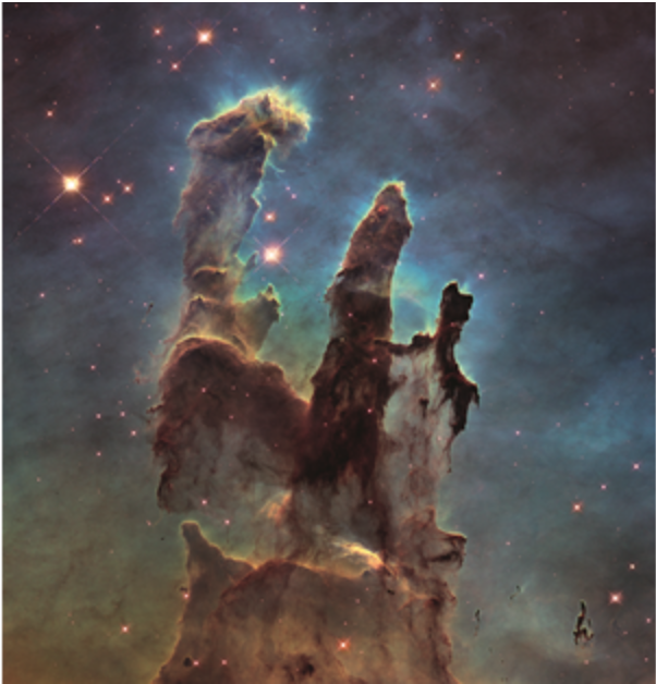 Hubble view of M16, the Eagle Nebula, an actively star-forming gaseous region 7,000 light years from Earth in the constellation Serpens. 