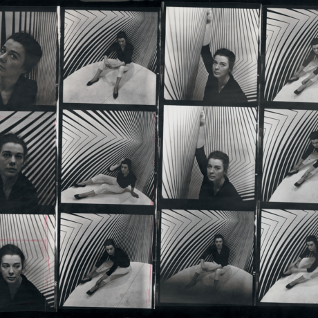 Bridget Riley inside Continuum, contact sheet by Ida Kar, 1963. National Portrait Gallery. From the book Bridget Riley A Very Very Person.