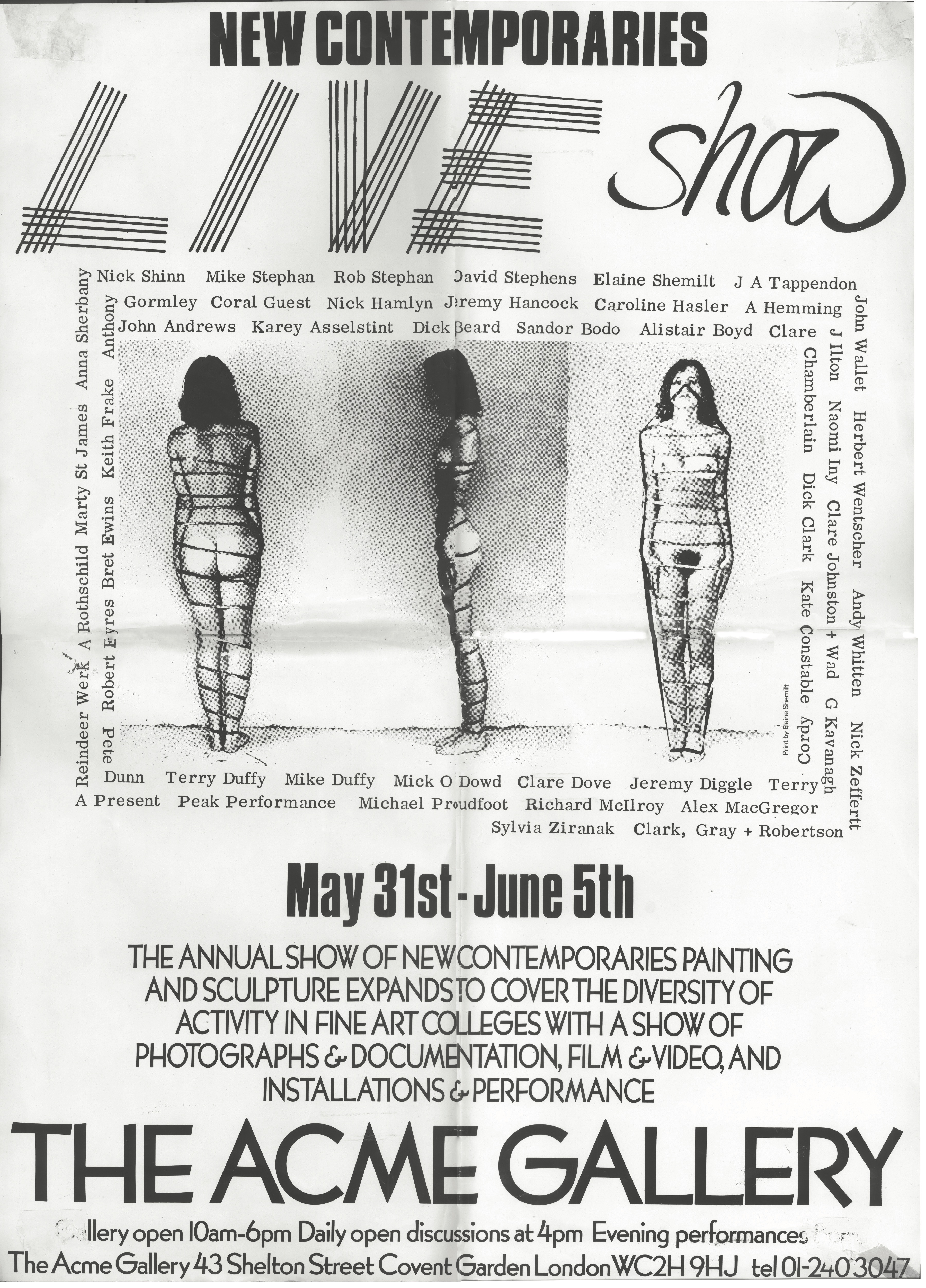 Poster for New Contemporaries live show at Acme Gallery 1978