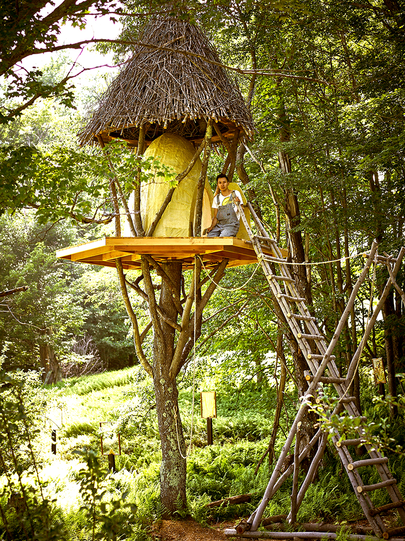 Terence Koh with his first Bee Chapel in the Catskill Mountains, New York