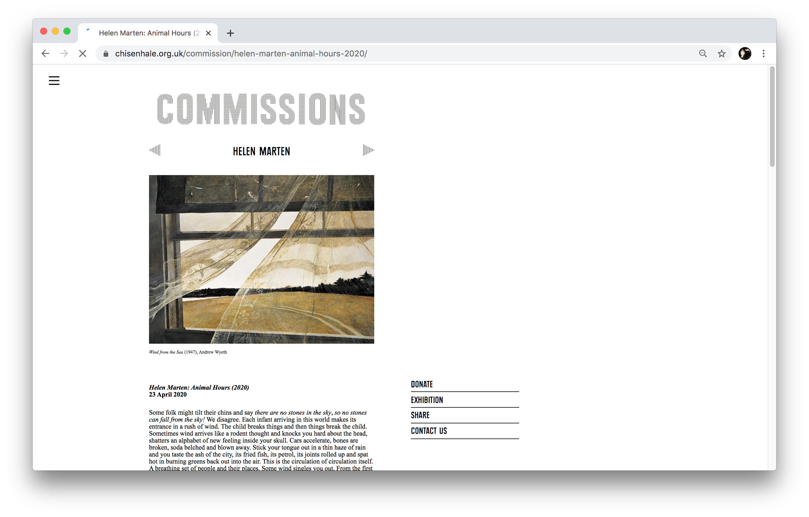 Chisenhale Gallery website, designed by Studio Frith