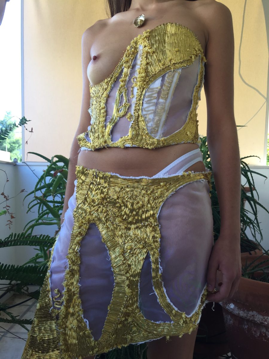 Di Petsa, Gold Embroidery Breast Feeding Corset