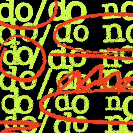 Image reads I do/do not in lime green with orange scribbles circling either do or do not