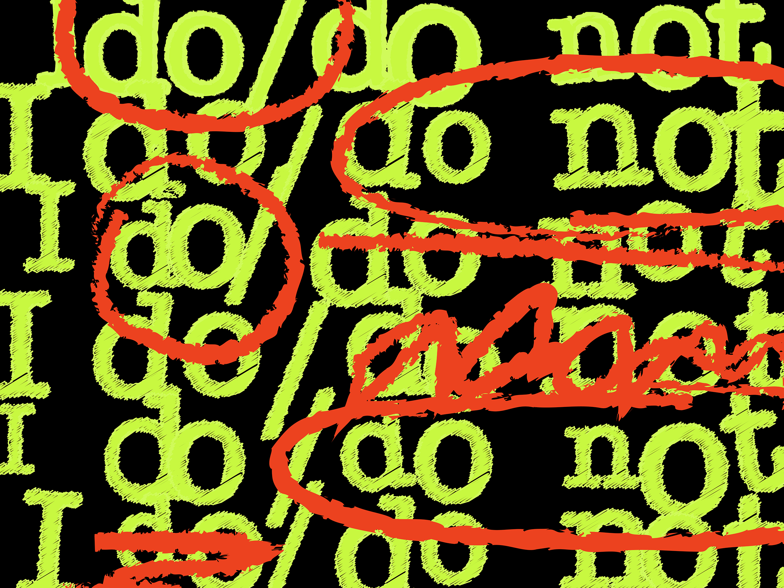 Image reads I do/do not in lime green with orange scribbles circling either do or do not