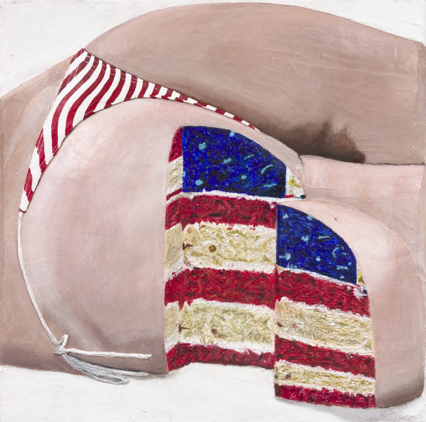 Gina Beavers, American Flag Sponge Butt Cake, 2020. Courtesy of the artist and Marianne Boesky Gallery, New York and Aspen. © Gina Beavers. Photo credit: Lance Brewer