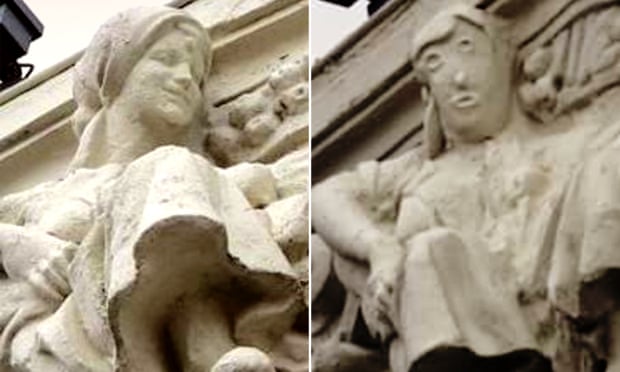  Before and after of the disastrously restored statue, which adorns a high street bank in the Spanish city of Palencia © Antonio Guzmán Capel / Facebook 