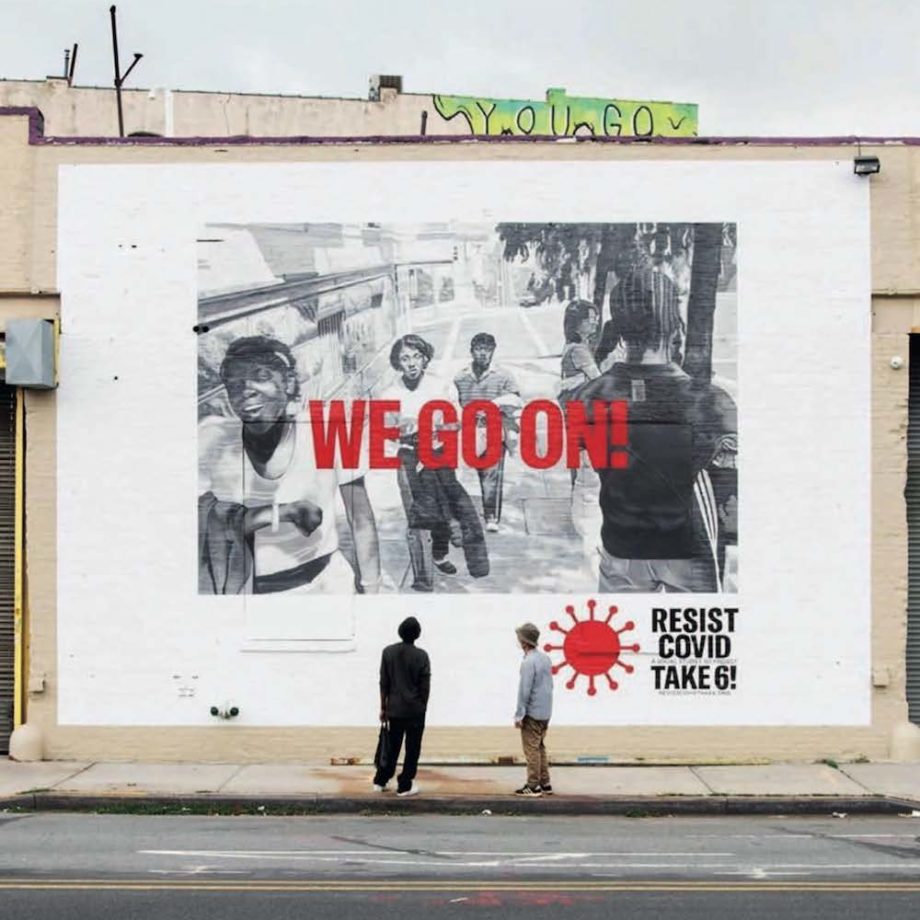 Carrie Mae Weems, x For Freedoms, We Go On , Brooklyn, NY, from RESIST COVID TAKE 6, 2020. Mural by Tom Hemmerick. Photograph by Jasmine Clarke