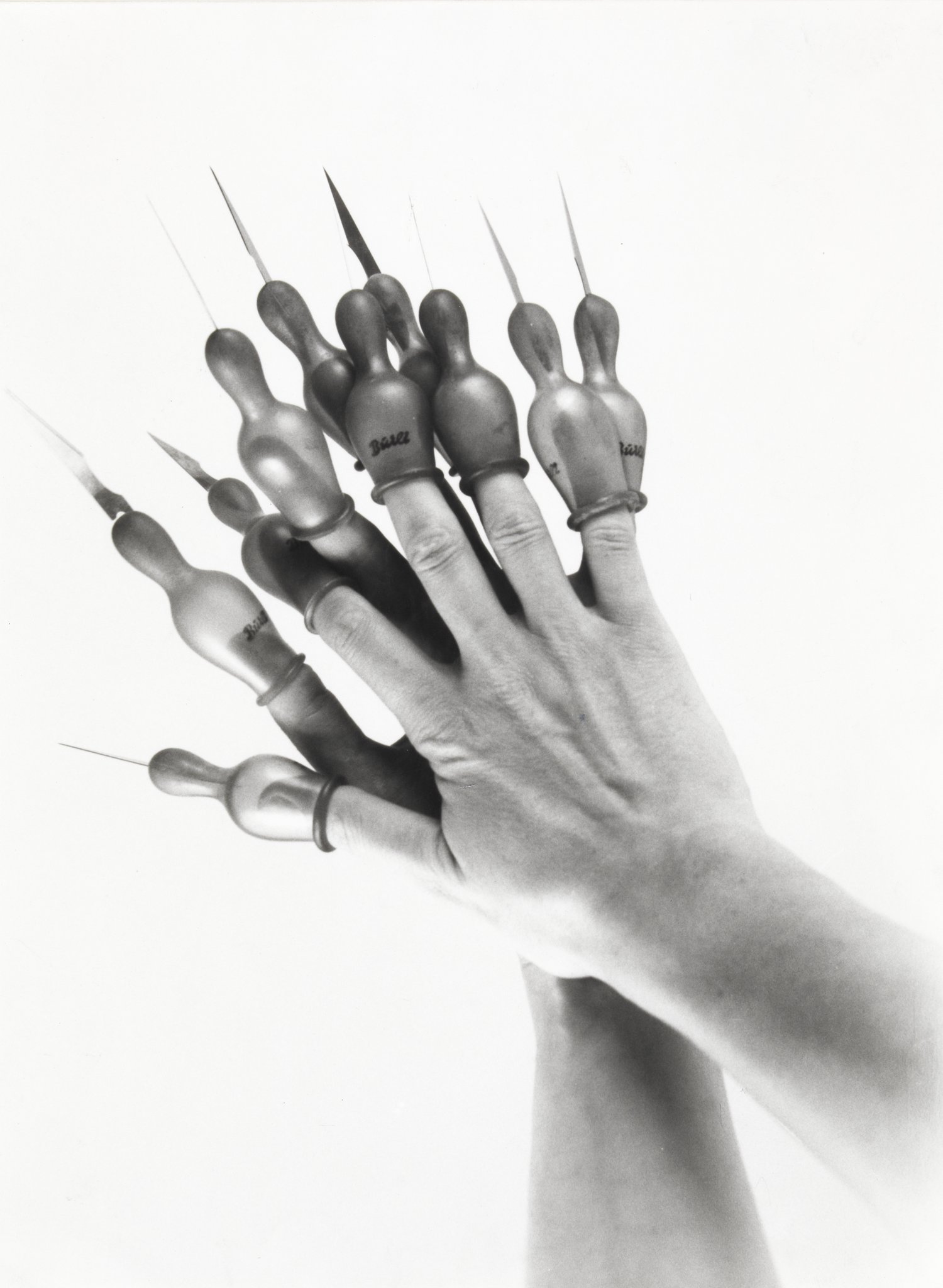 Renate Bertlmann, Messerschnullerhände - Ambivalenzen (Knife Dummy Hands - Ambivalence), 1981. Courtesy of the artist and Richard Saltoun Gallery