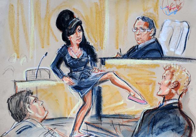 Priscilla Coleman, Amy Winehouse in court, 2013. Courtesy of Priscilla Coleman