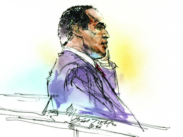 Bill Robles' drawing of O.J. Simpson, during his December 1996 civil trial. Courtesy Library of Congress