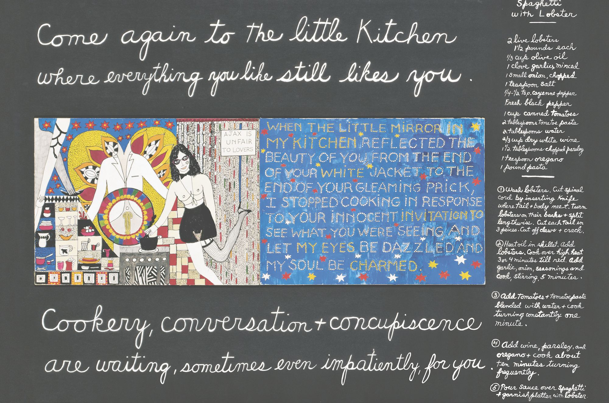 Dorothy Iannone, Cookery, Conversation & Concupiscence, 1983. Courtesy the artist, Air de Paris and Peres Projects 