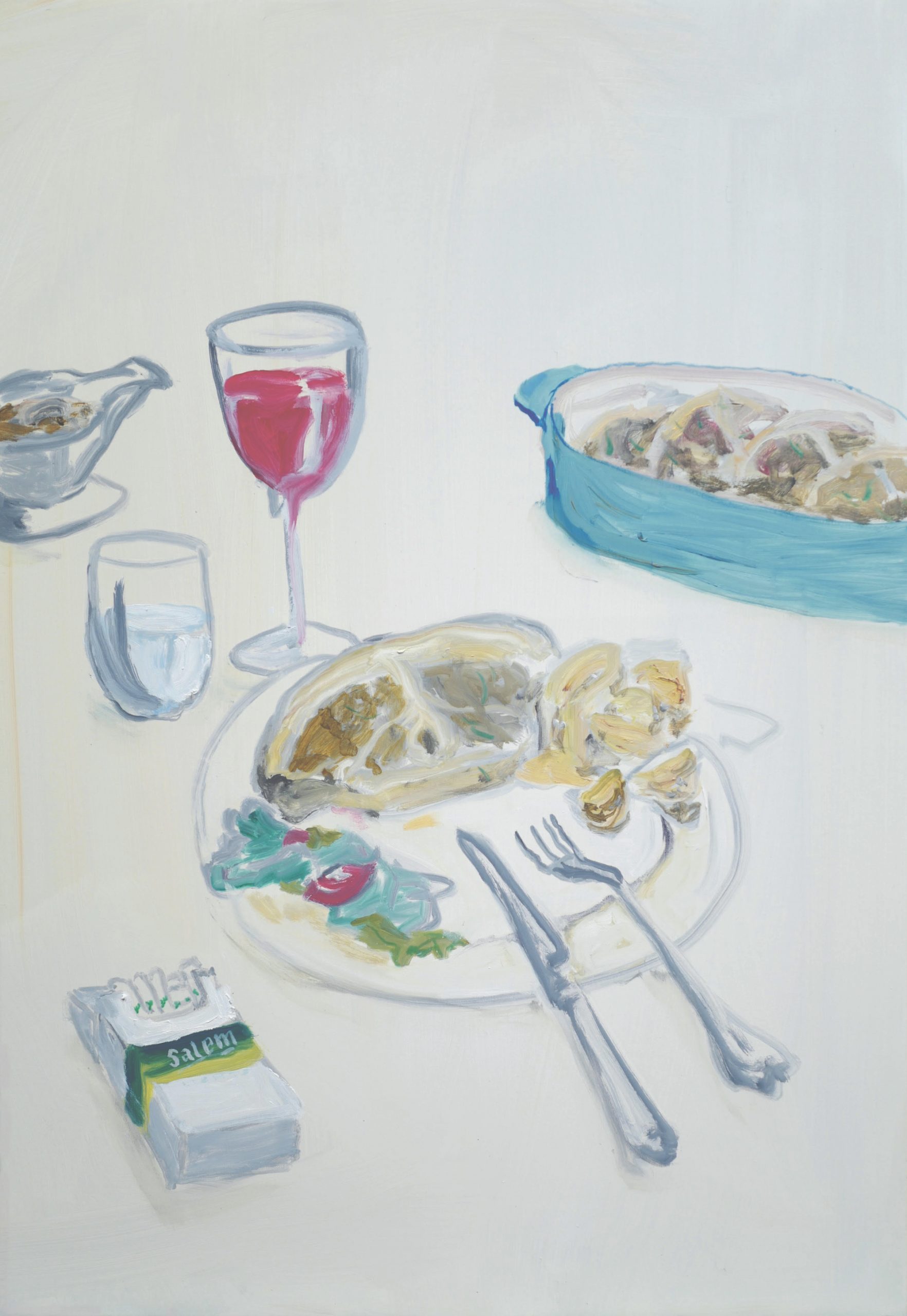 Ragnar Kjartansson, Grilled Lamb Chops with Potatoes, Mushroom Sauce and Salad. Image: A Perfect Evening, 2021. Courtesy of the artist, Luhring Augustine, New York and i8 Gallery, Reykjavik