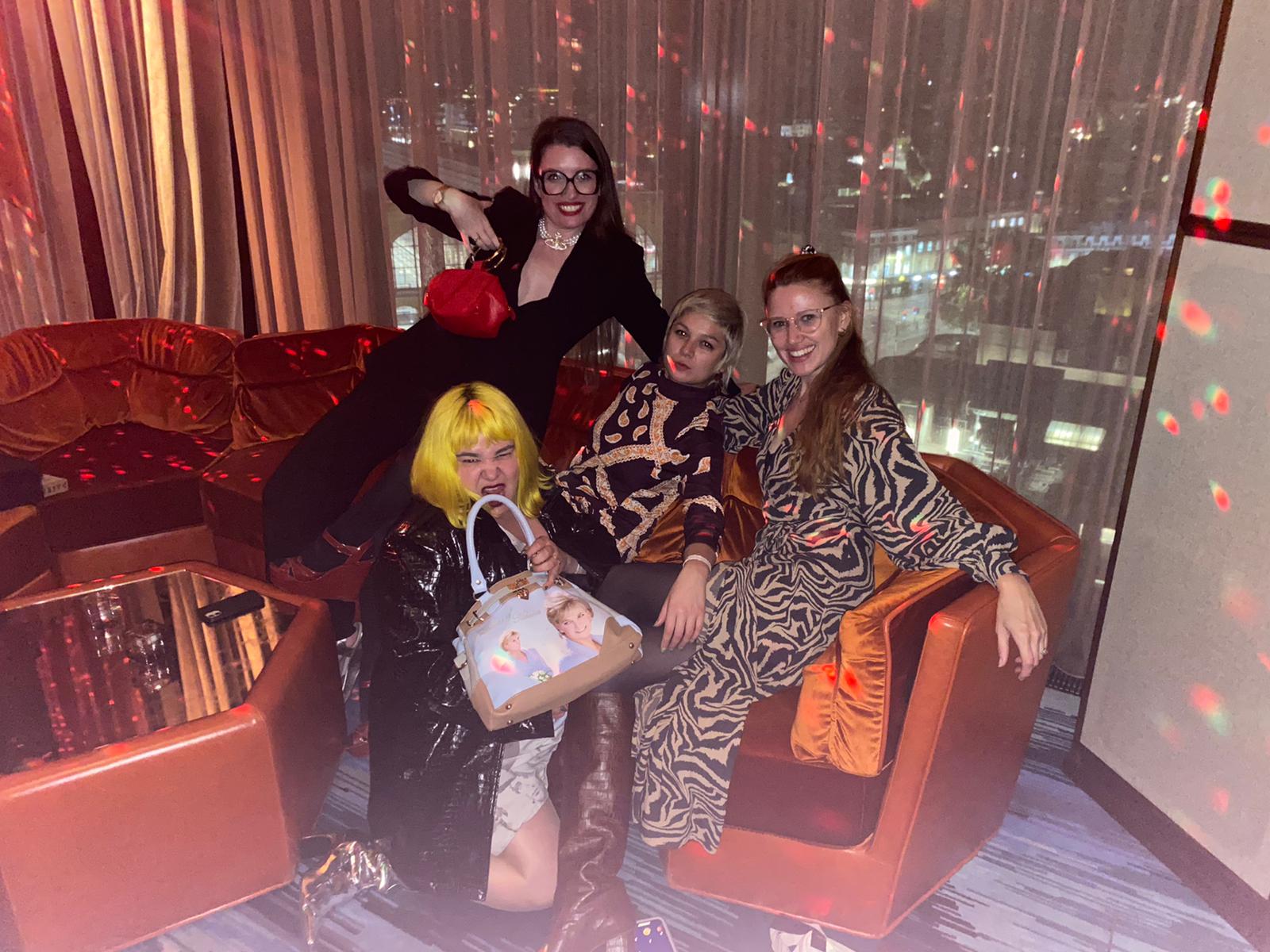 The author and her handbag at the Elephant Frieze Week Party. Left to right: Holly Black, Lindsey Mendick, Louise Benson, Emily Steer