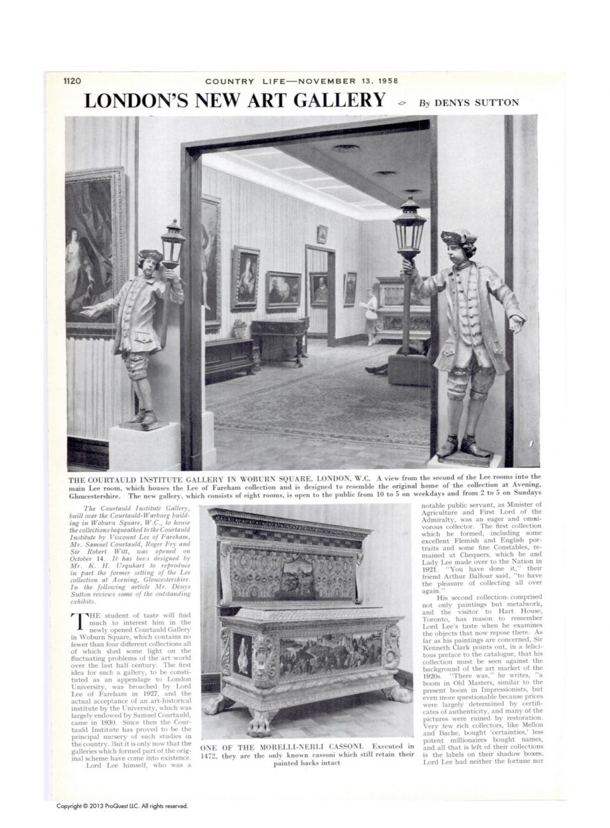 Country Life magazine cover featuring the opening of the Courtauld Gallery in 1958