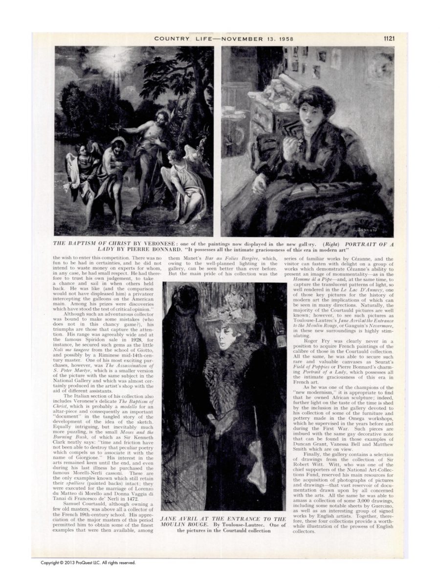 Country Life magazine featuring the opening of the Courtauld Gallery in 1958