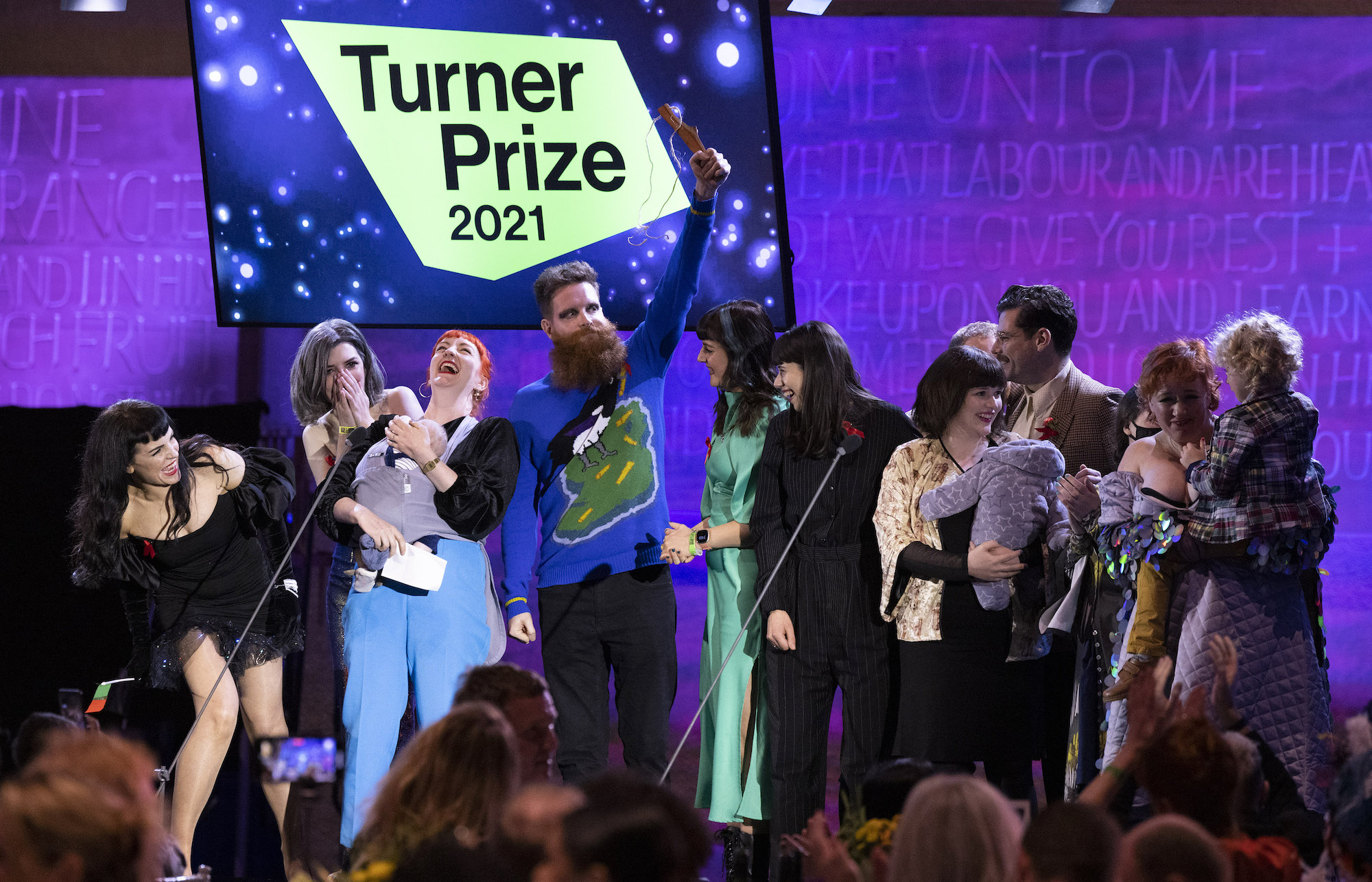 Array Collective are announced as the winner of Turner Prize 2021, the leading international award for contemporary art, at Coventry Cathedral. Photo © Matt Alexander/PA Wire