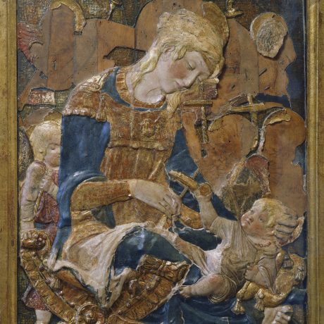 Donatello (born Donato di Niccolò di Betto Bardi), c.1386 – 1466, “Mary with Child and Angels”, so-called “Madonna dei Cordai” (Madonna of the Rope Makes), c. 1433/35. Museo Bardini, Florence, Italy