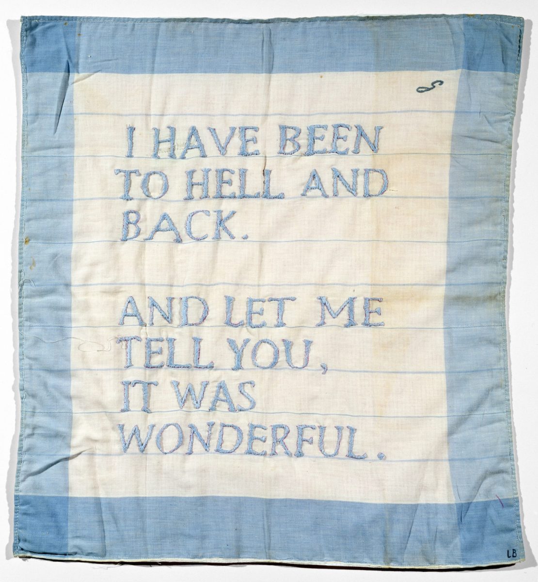 49.5 x 45.7; Embroidered handkerchief
