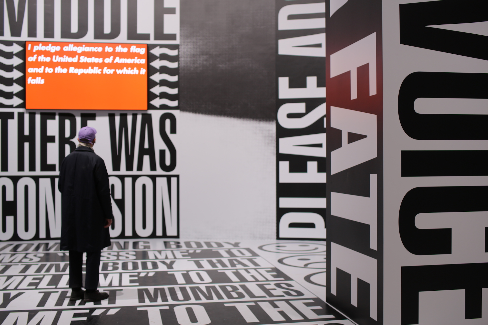 Barbara Kruger, Untitled (Beginning/Middle/End) (2022) at the Giardini Central Pavilion. Photo by Louise Benson