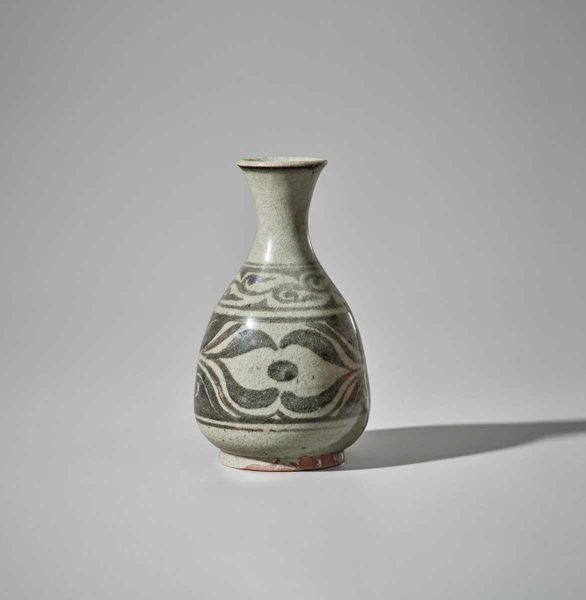 Bernard Leach, Rare early vase, 1923, Stoneware, dark celadon glaze with painted and incised design derived from Thai Sawankhalok wares