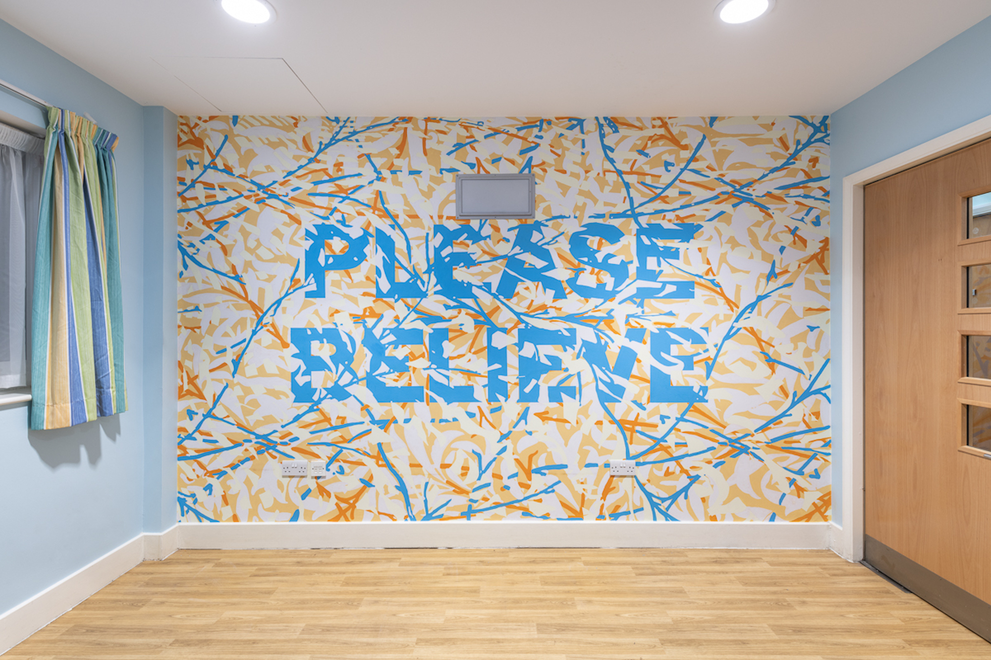 Mark Titchner, Please Believe, TV Room, Bluebell Lodge. Courtesy Hospital Rooms